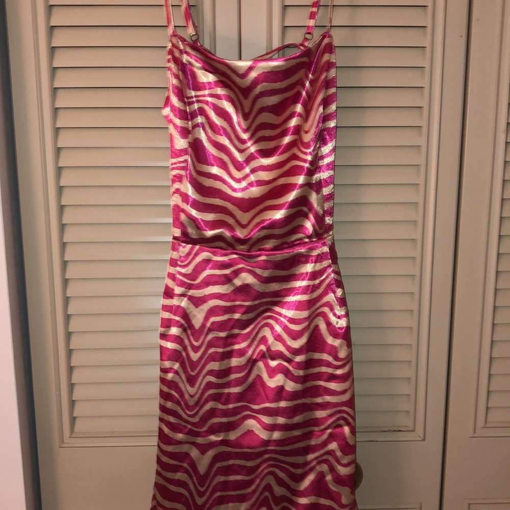 pink zebra print silky mini skirt